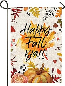 Atenia Happy Fall Yall Pumpkin Burlap Garden Flag, Double Sided Pumpkin Garden Outdoor Autumn Yard Flags (Garden Size - 12.5X18)