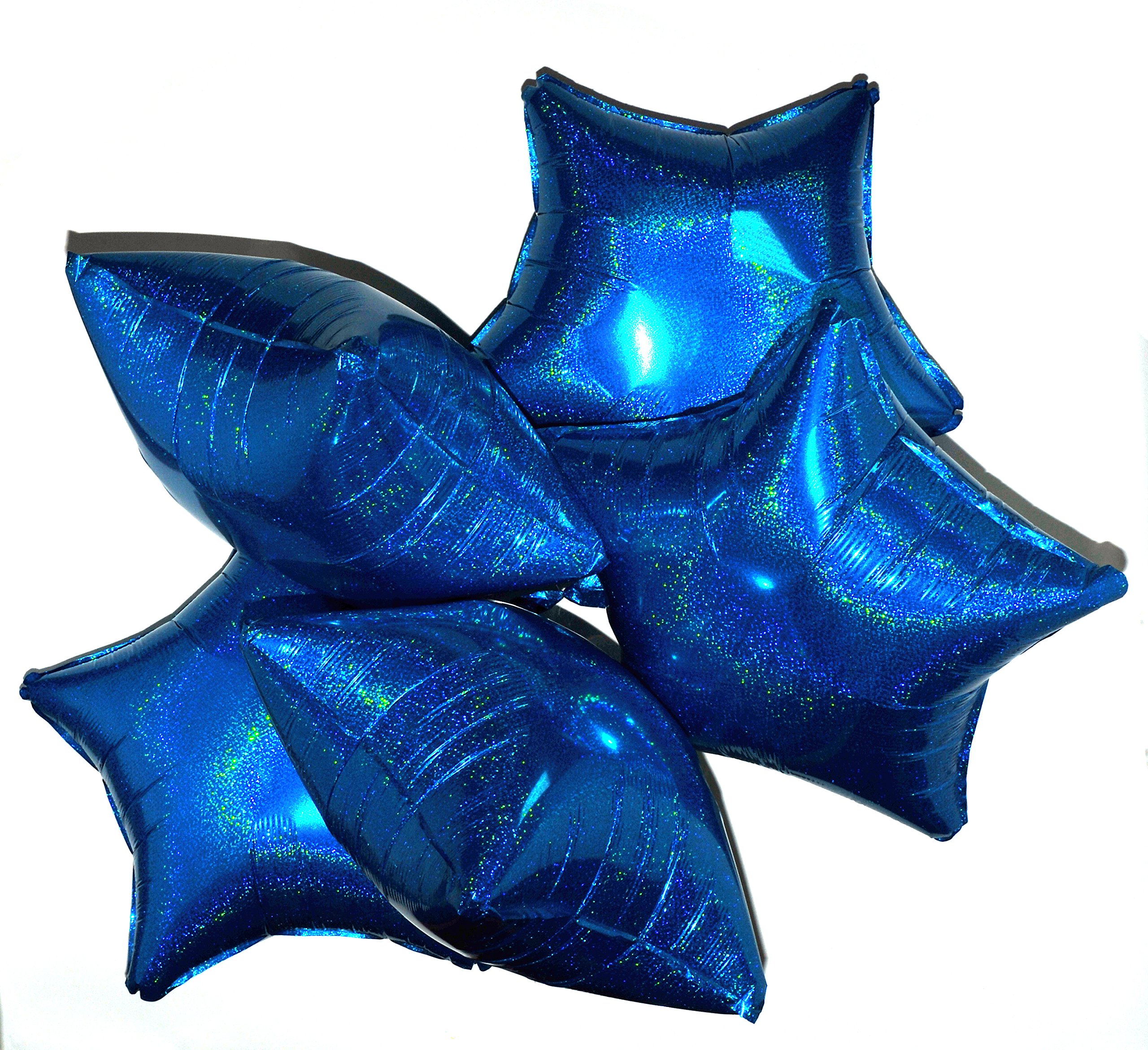 Happium Star Holographic Foil Balloons, pack of 5, helium, 45 cm (18 inch), star balloons, foil balloon set for birthday parties, graduation parties, baby showers, party decorations (blue)