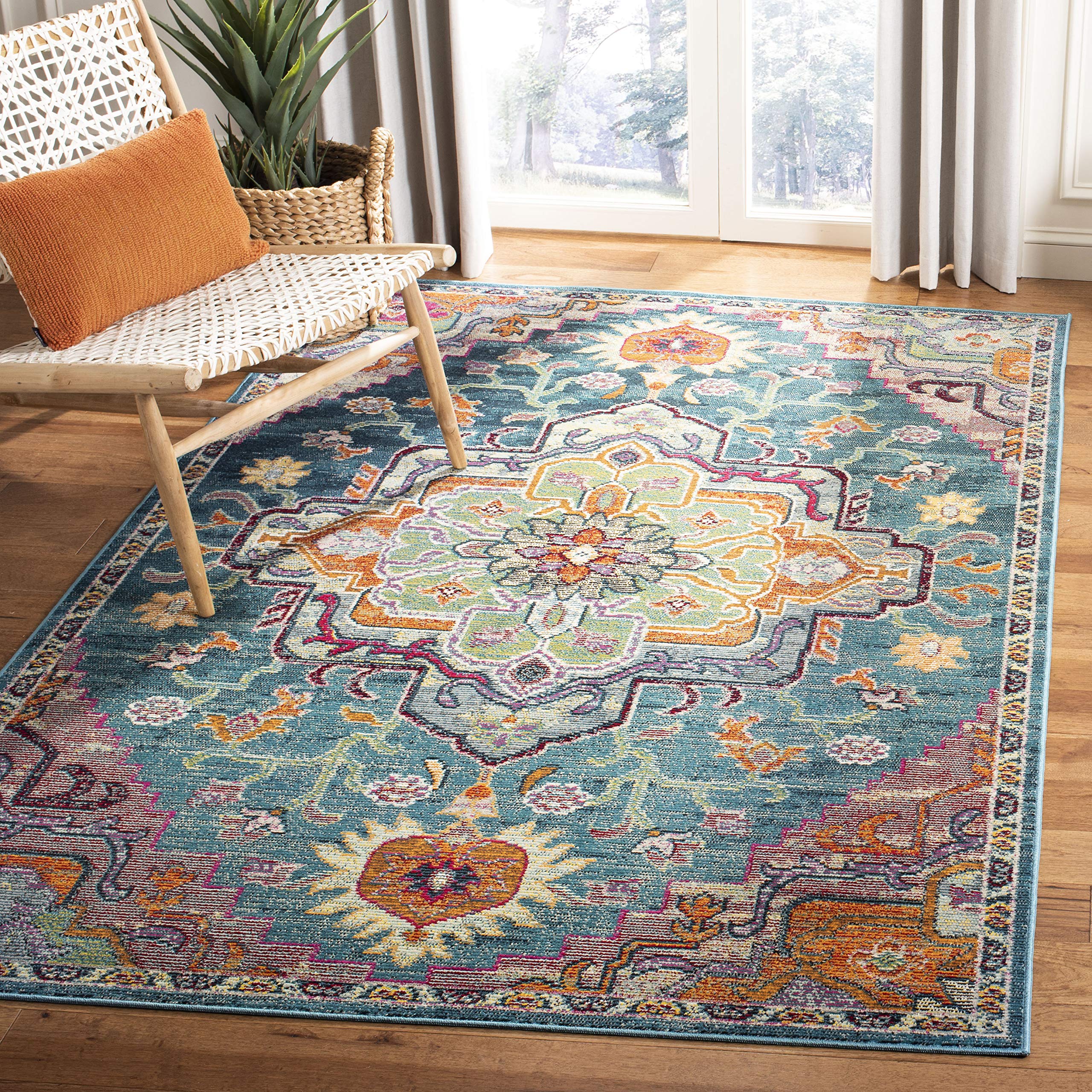 Safavieh Boho Indoor Woven Rectangle Area Rug, Crystal Collection, CRS501, in Teal / Rose, 91 X 152 cm for Living Room, Bedroom or Any Indoor Space