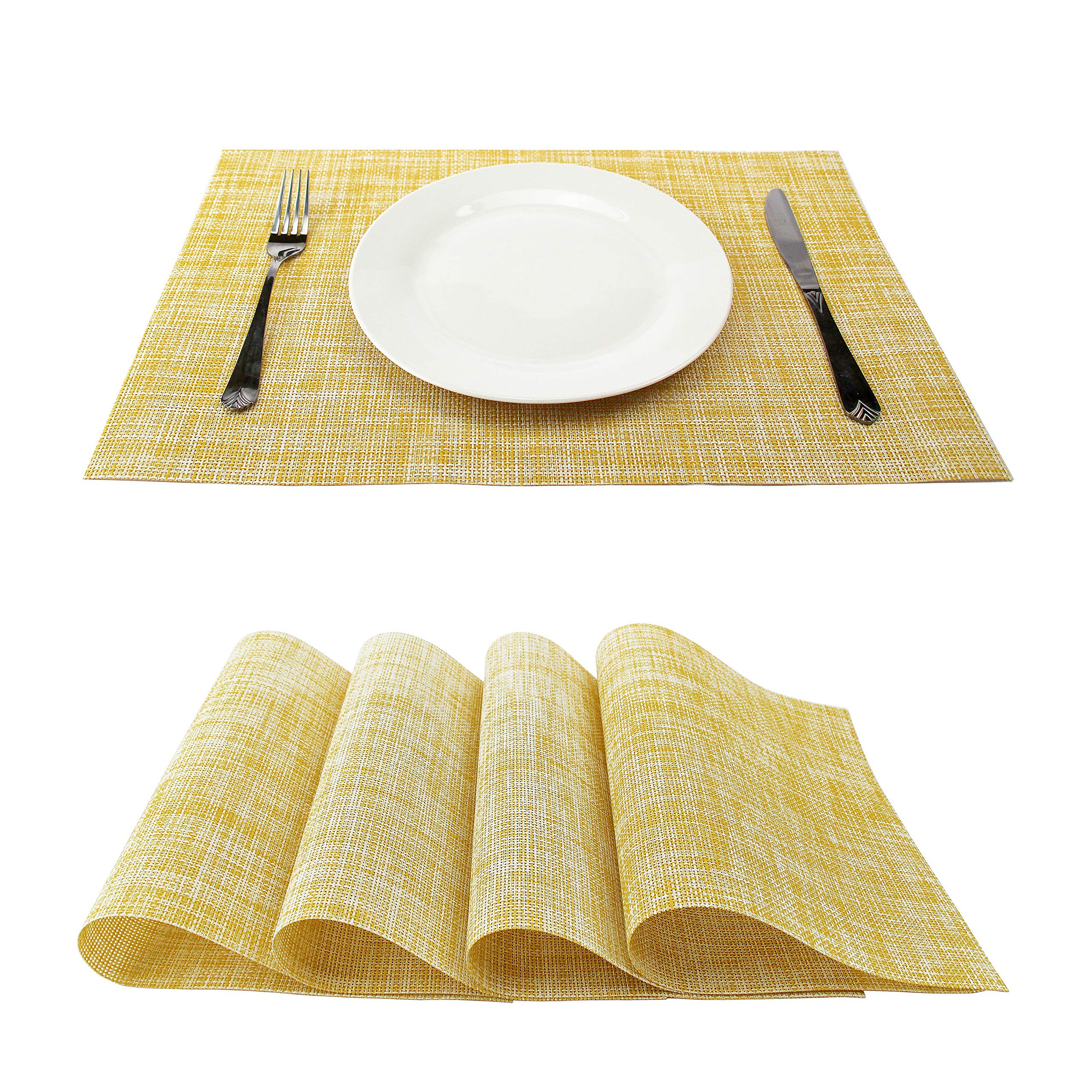 GEFEII PVC Woven Vinyl NonSlip HeatResistant Yellow Placemats Kitchen