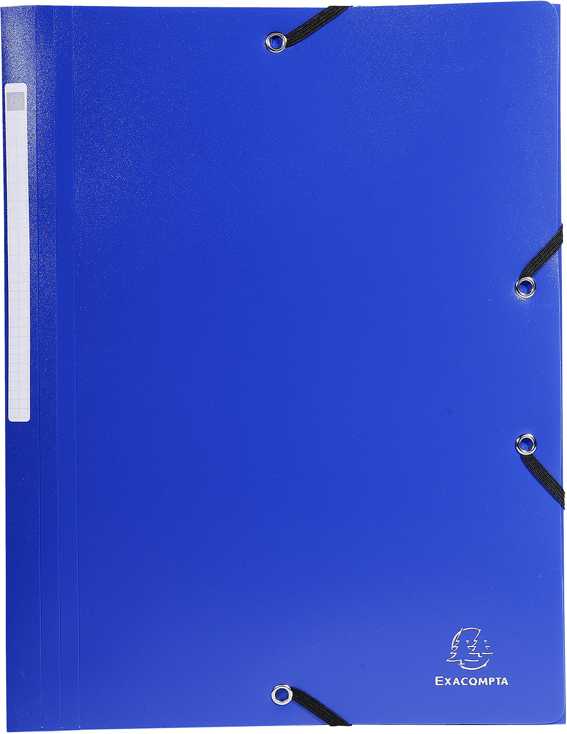 Exacompta - Ref 55812E - Opaque PP Elasticated 3-Flap Folders - Suitable for A4 Documents, 0.5mm Polypropylene, Spine Label, Suitable for Confidentiality - Dark Blue