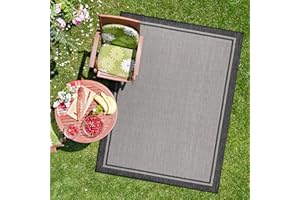 CAMILSON Indoor Outdoor Rug, 9x12 Bordered Grey Modern Area Rugs for Large Indoor and Outdoor Patios, Kitchen and Hallway Mats, Washable Porch Deck Outside Carpet (Bordered Grey, 9 x 12)