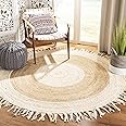 SAFAVIEH Cape Cod Collection 3' Round Beige / Natural CAP701B Handmade Boho Fringe Jute & Cotton Area Rug