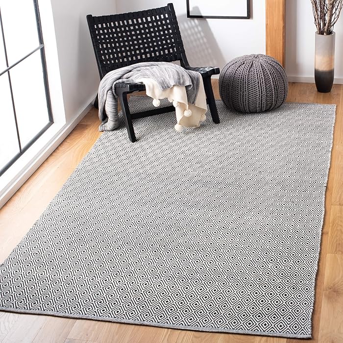 Safavieh Montauk Collection MTK515E Handmade Flatweave Ivory and Navy Cotton Area Rug (3' x 5')