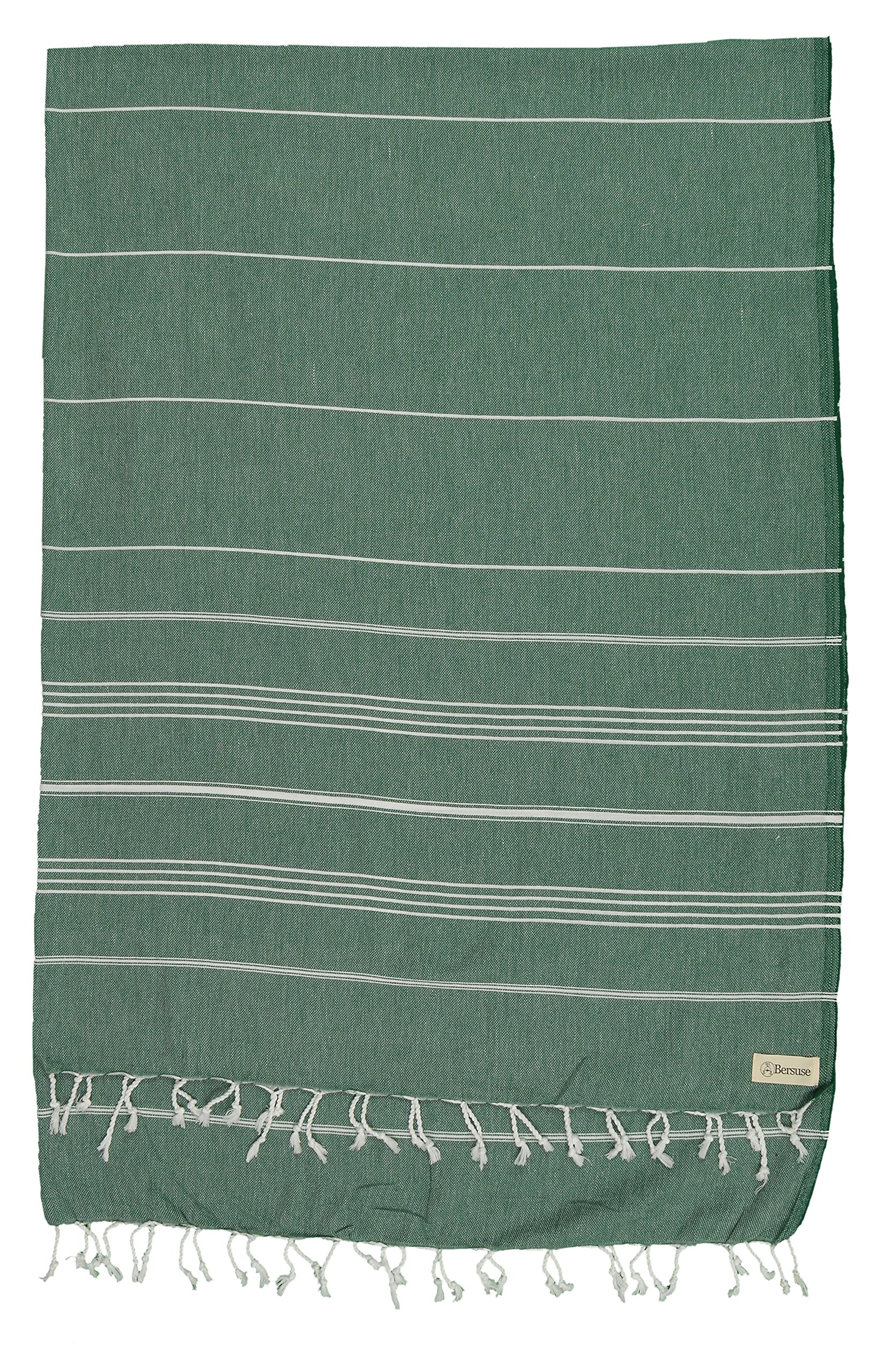 Bersuse Towels Anatolia XL Beach Blanket Throw Blanket Turkish Towel 100% Cotton Extra-Large Quick-Dry Lightweight Premium Peshtemal Towel - 61x82 Inches, Forest Green Image