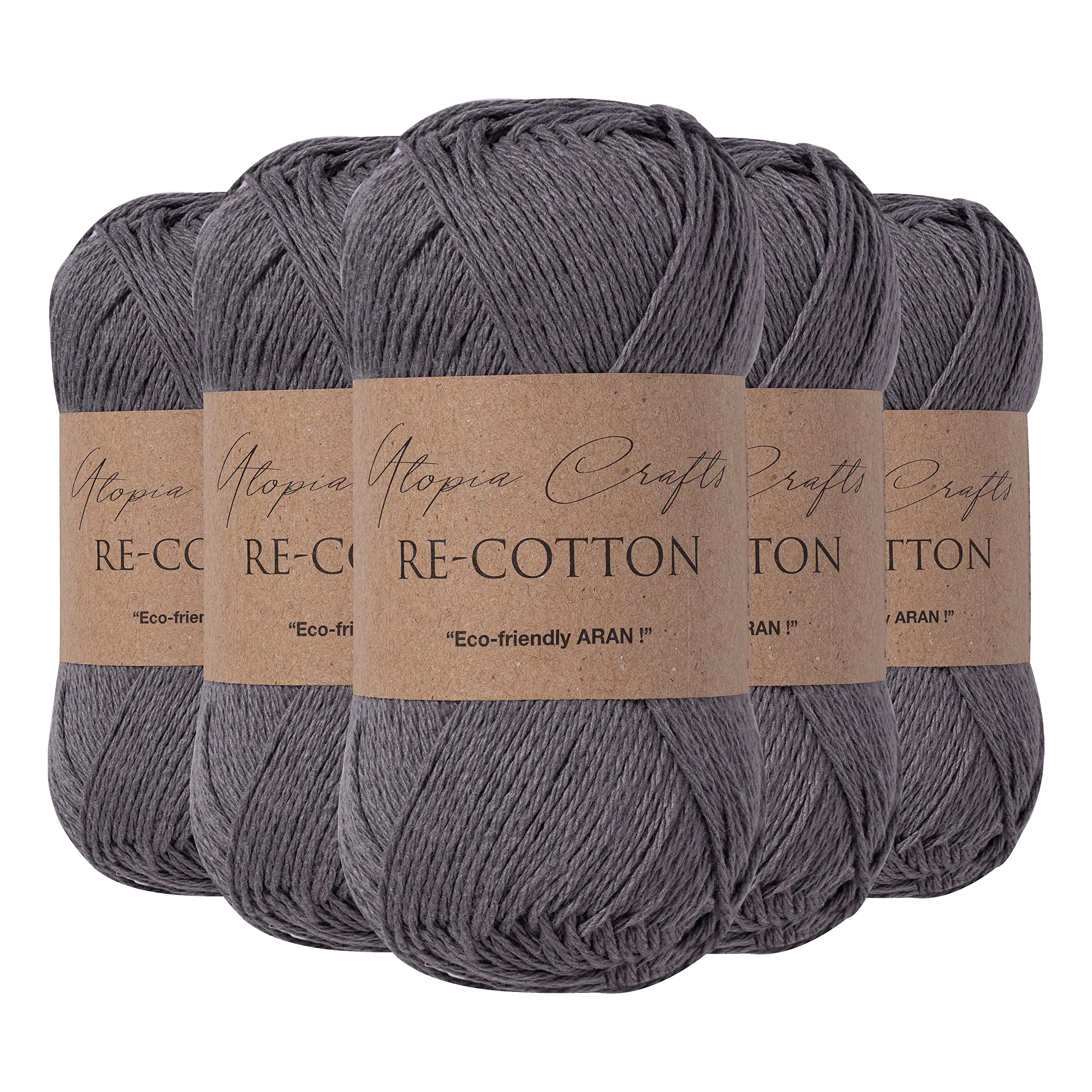 Utopia Crafts Re-Cotton Knitting Yarn, 5X 100g (Storm Grey)