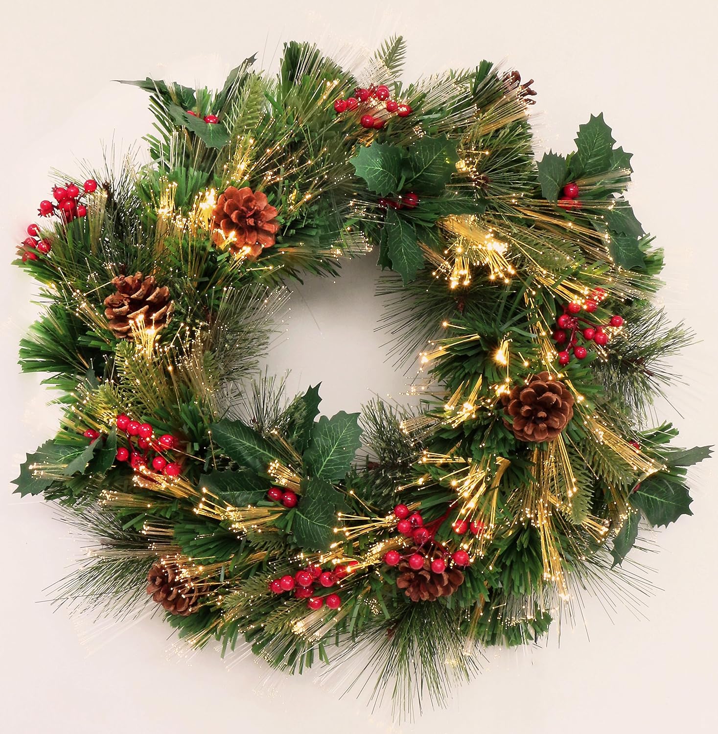 Christmas Wreath and Garland Prelit with Fiber Optic LED Lights Green