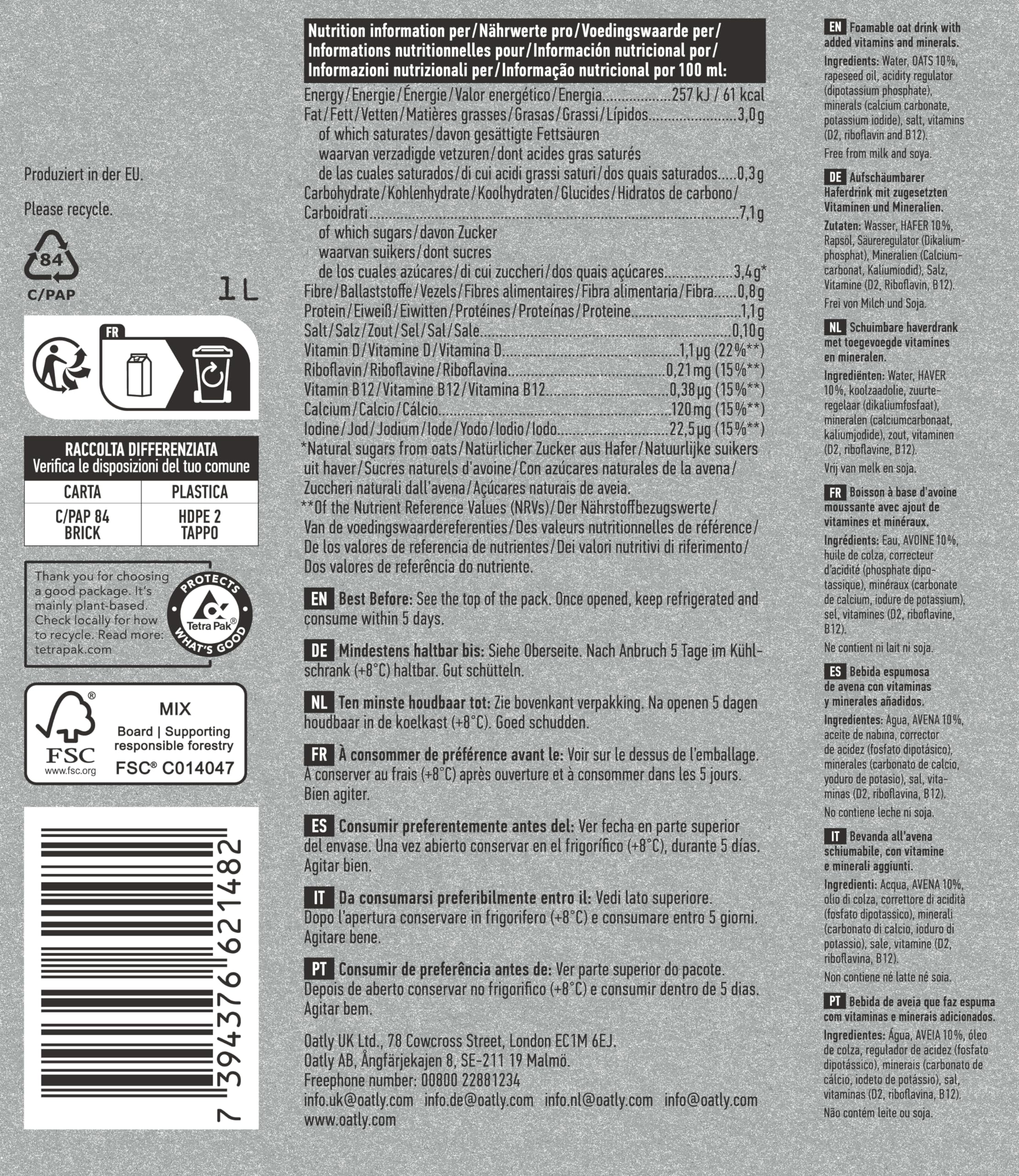 Oatly Barista Haferdrink Barista Edition, Long Life 1 Litre (6er Pack) 4