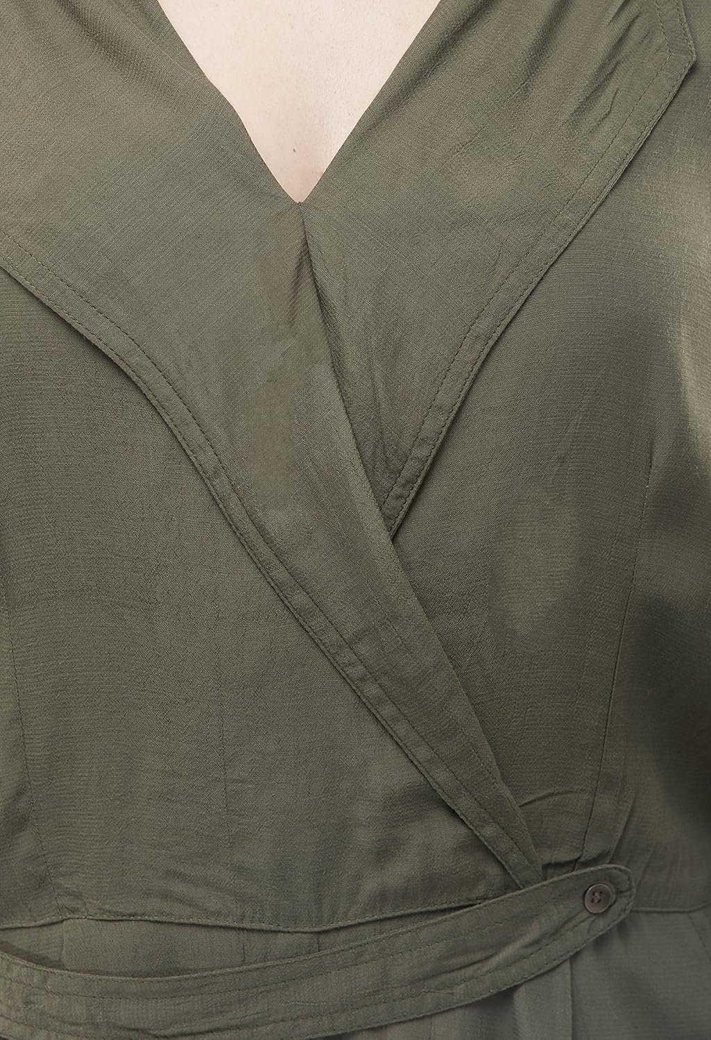 v&m women's olive green roll up sleeves straight leg jumpsuit