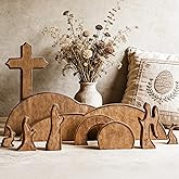 TW SHINE Empty Tomb Easter Scene and Cross Decoration, Wooden Christian Resurrection Scene Tray Set, Jesus Tomb Easter Decoration for Home Office Tabletop Religious Christian Gifts
