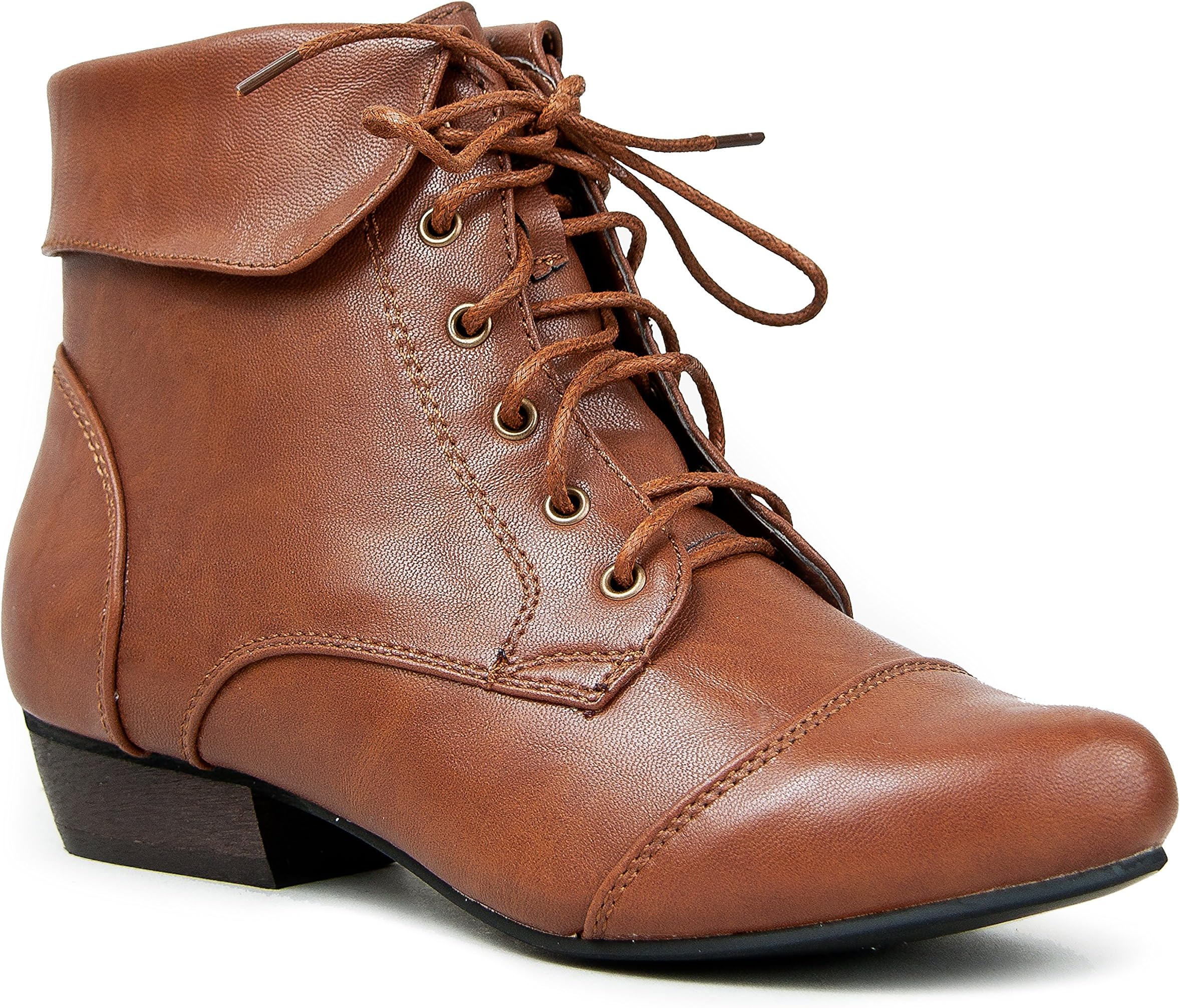 INDY-11 Lace Up Oxford Cuffed Anke Bootie Boot,Indy-11