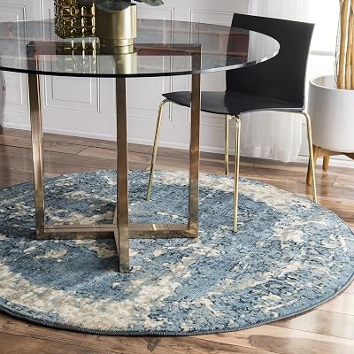nuLOOM Vintage Lindsy Distressed Round Rug, 5' 3" Round, Blue