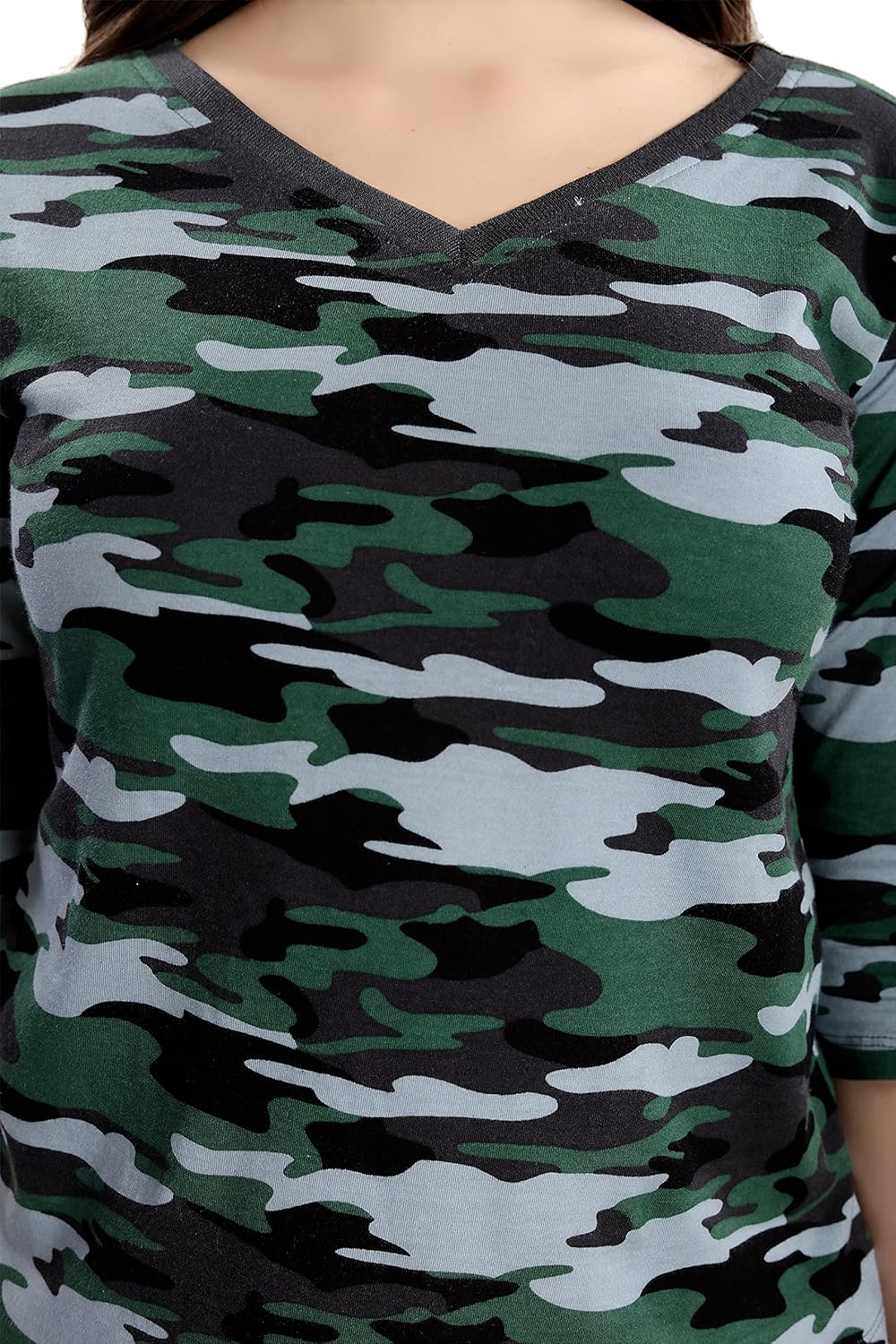 av2 women's cotton camouflage military printed top