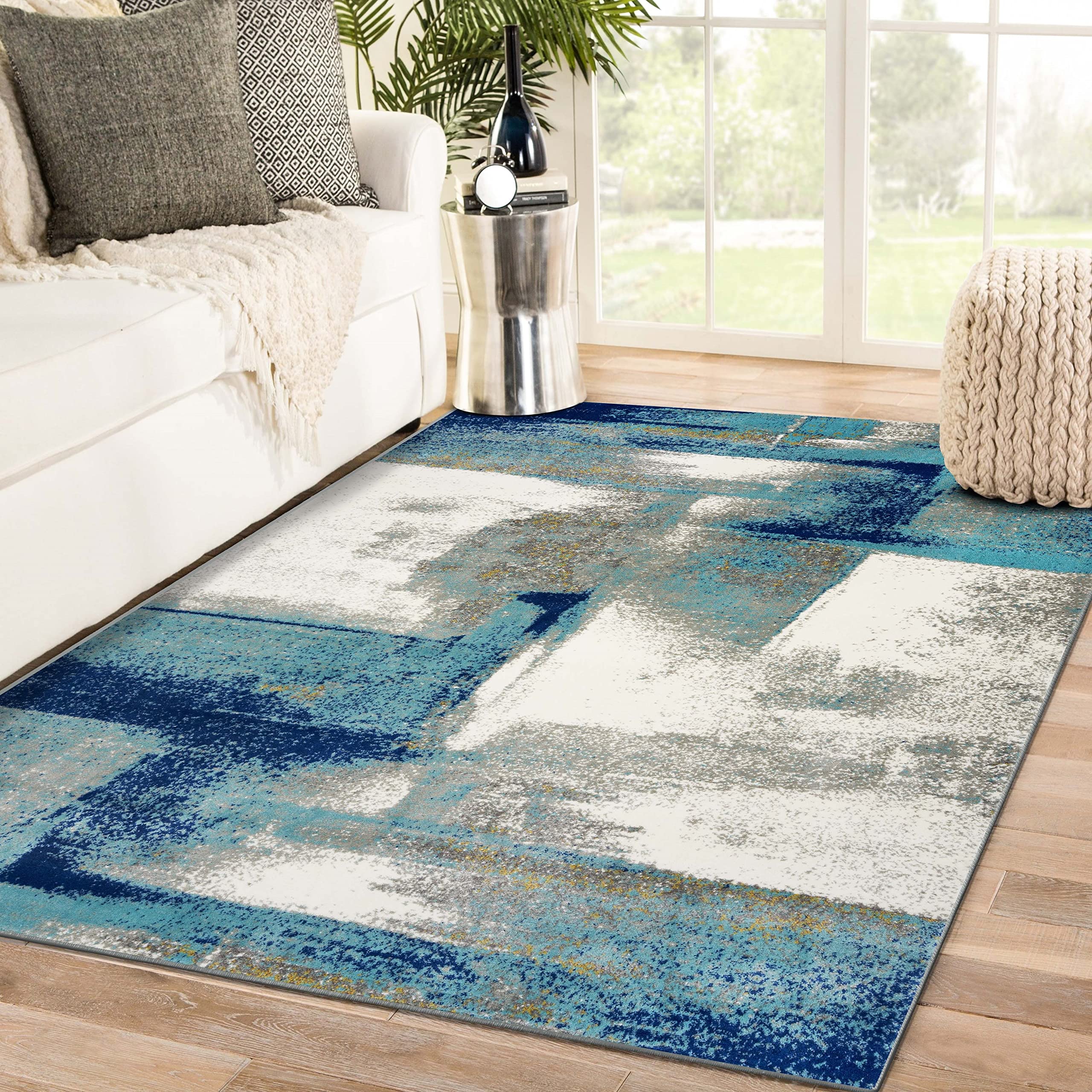 LUXE WEAVERS Lagos Collection 7558 Light Blue 4x5 Abstract Area Rug Image LUXE WEAVERS Lagos Collection 7558 Light Blue 4x5 Abstract Area Rug Image