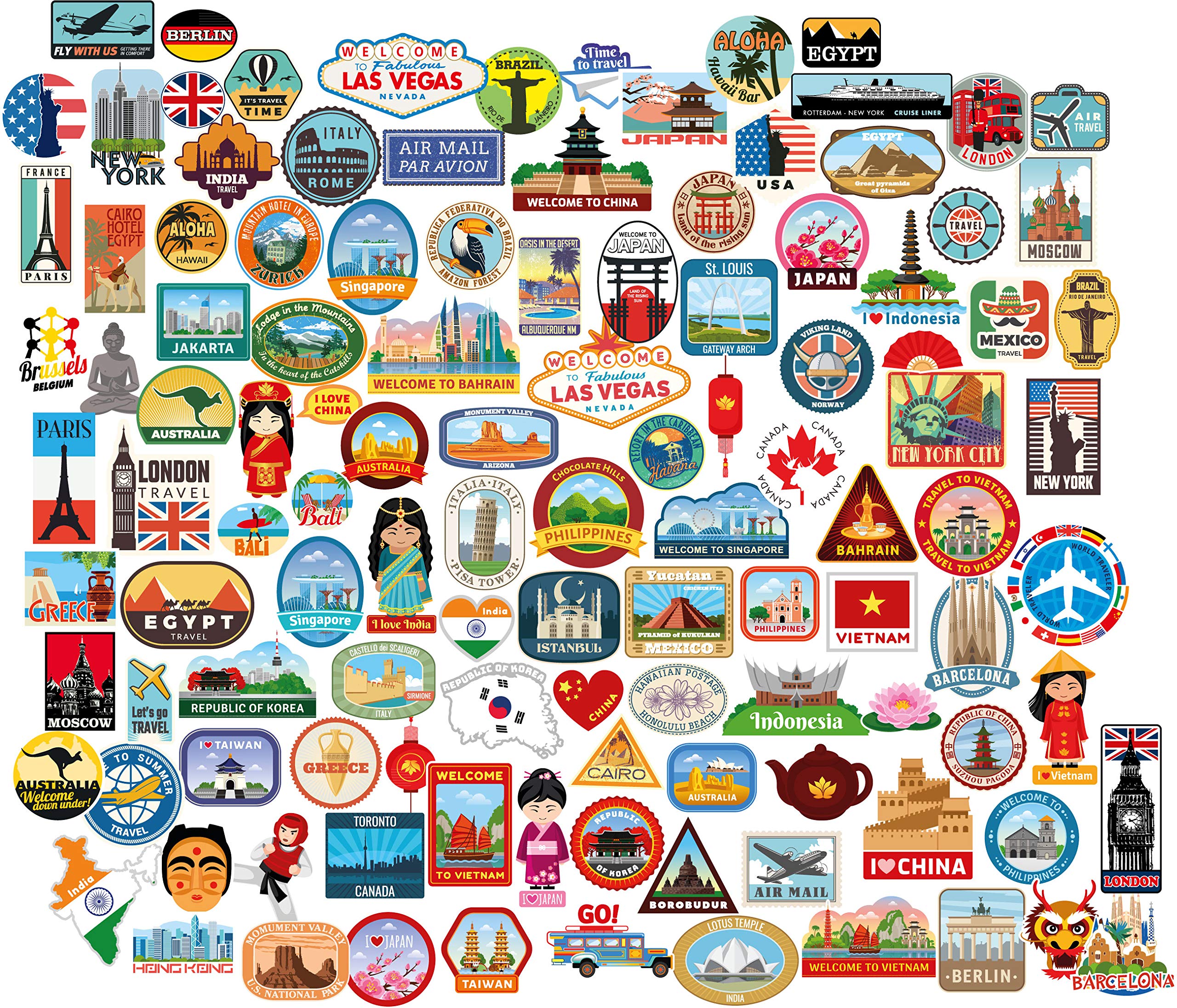 115x Luggage Stickers Suitcase Patches Vintage Travel Labels Retro Vintage Graffiti car stickerbomb Style Vinyl Decals Door Skateboard Cafe Fridge Patches