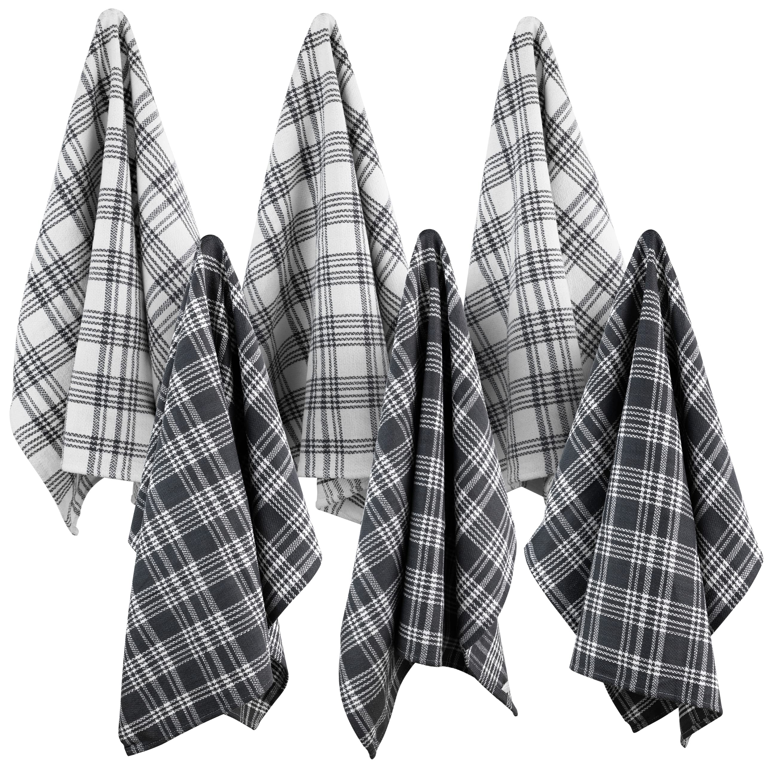 Kitchen Tea Towels Set of 6 – 100% Pure Cotton, Super Absorbent Dish Towels, Soft Lint-Free Cleaning Cloths, Quick Dry, Reusable Eco Friendly Kitchen Hand Towels 50x70cm – Grey & White