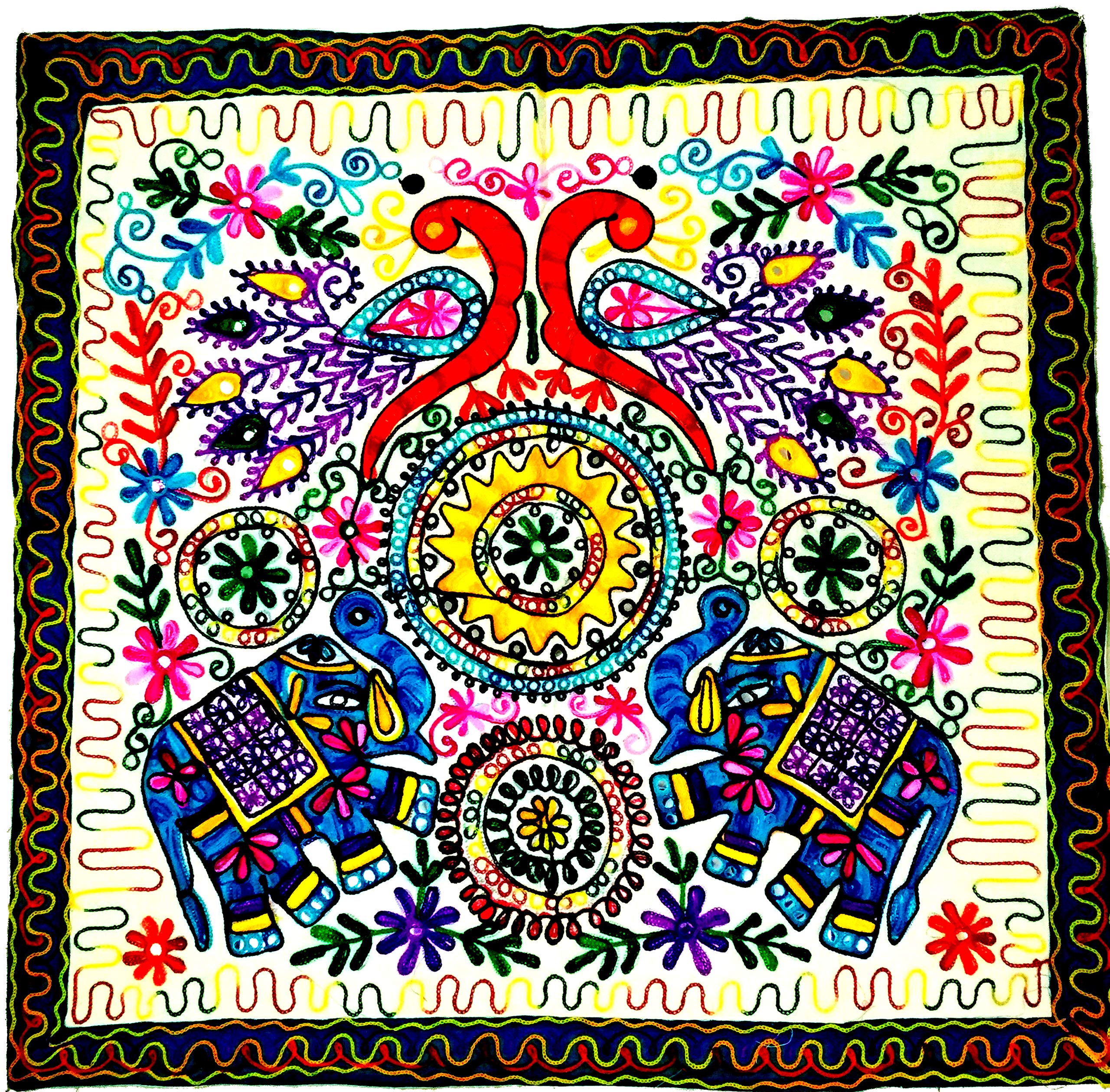 Purpledip Cotton Tapestry 'Forest Welcome': Vintage Embroidery Table Cover or Wall Hanging (11363A)