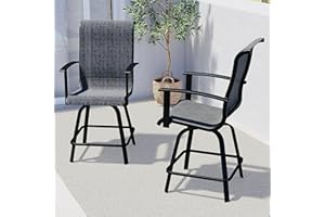 Grand patio Counter Height Outdoor Swivel Bar Stools Set of 2, Patio Bar Chairs with Arms Backs for Porch Balcony, Poolside, Deck (Black&Grey Plaid, 2PC)