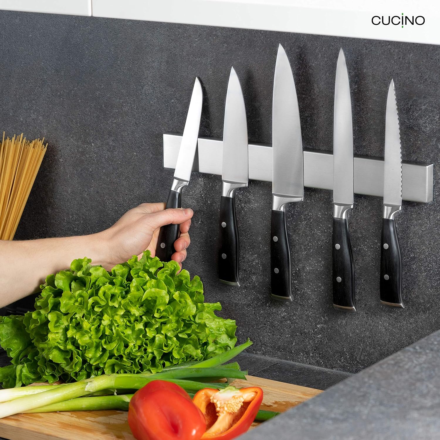 CUCINO Magnetic Knife Holder for Wall, 40cm (16") incl. Self Adhesive Magnetic Strip - Image 4