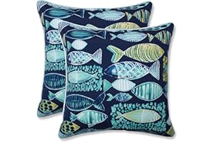 Pillow Perfect Outdoor/Indoor Throw Pillows, Accent - 16.5" x 16.5", Blue Hooked Lagoon 2 Count