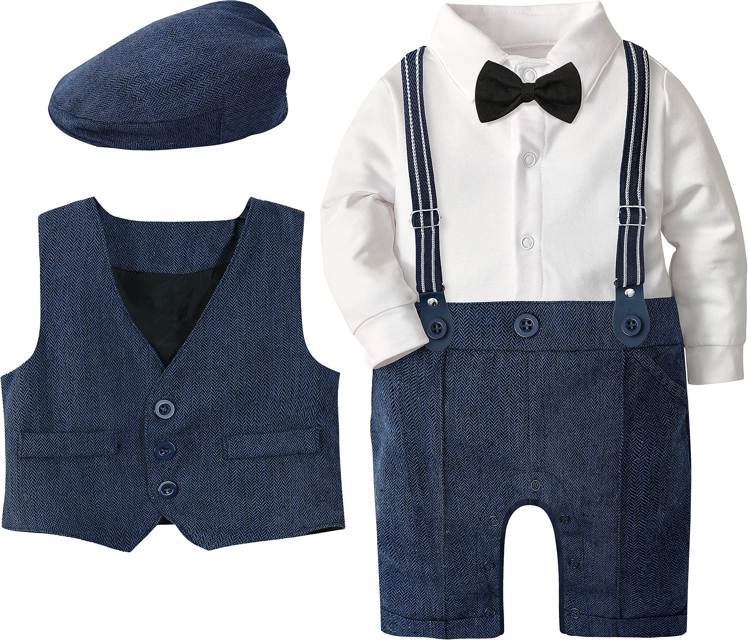 Photo 1 of **MISSING SUSPENDERS**A&J DESIGN Baby Boys Suits Infant Gentleman Wedding Outfit Formal Romper Navy Blue 9-12 Months