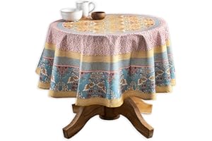Maison d' Hermine Tablecloth 100% Cotton 69" Diameter Decorative Round Tablecloths Washable Table Cover for Gifts, Home, Wedding, Restaurant, Buffet Party & Camping, Marquise-Spring/Summer