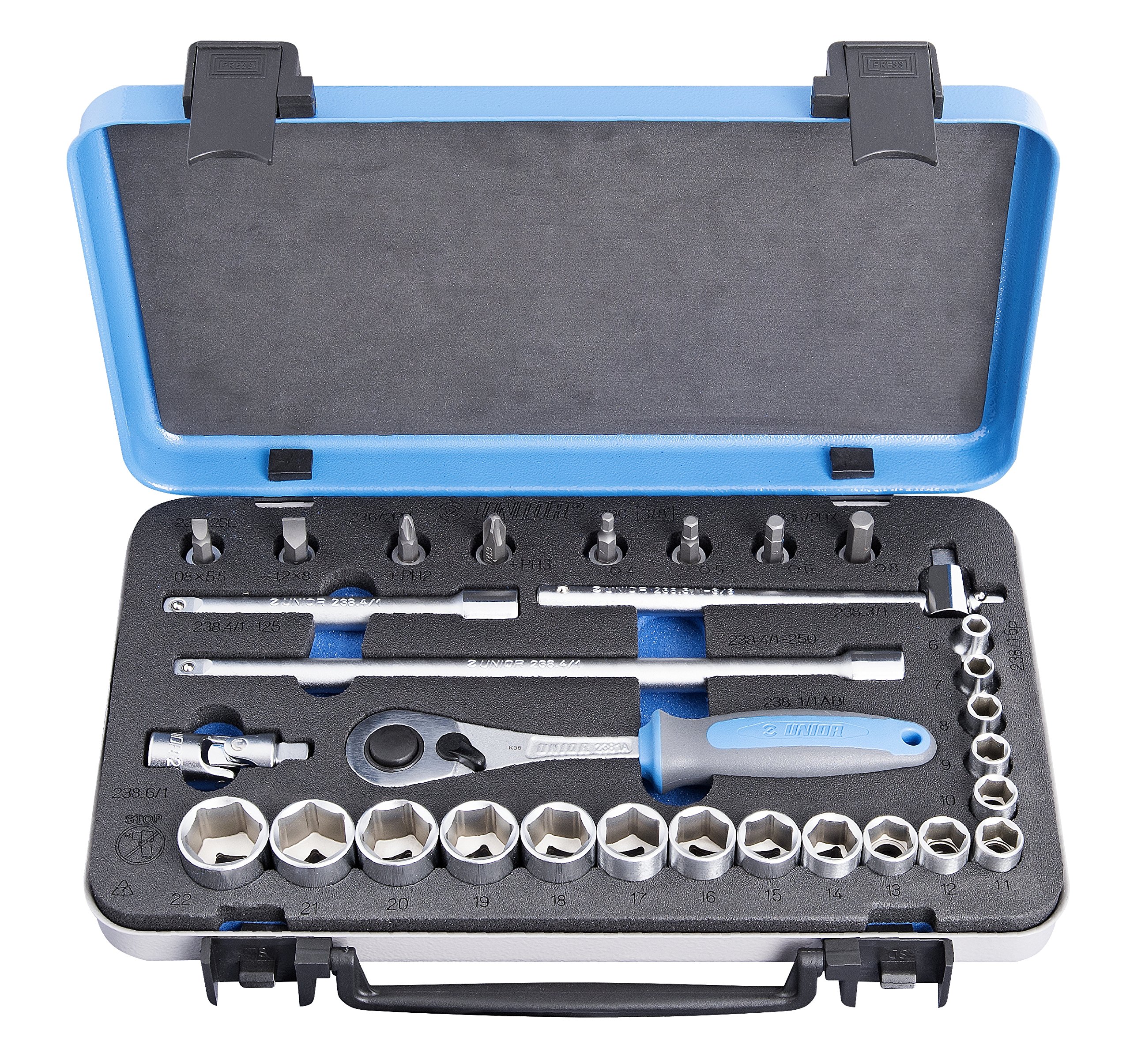 Unior URT729 Socket Set - Blue, 3/8 inch