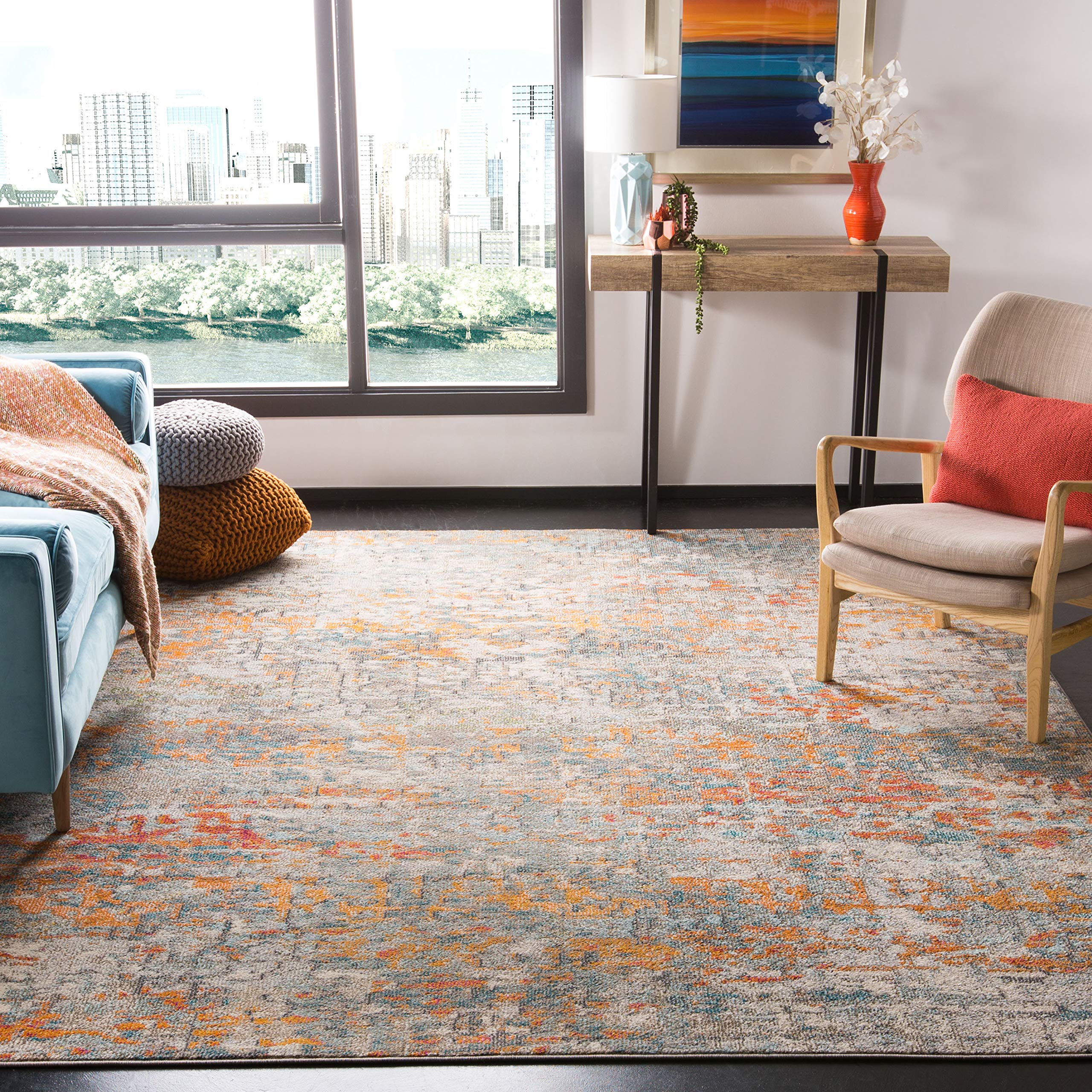 SAFAVIEH Madison Collection X-Large Area Rug - 12' x 15', Grey & Orange, Modern Abstract Design, Non-Shedding & Easy Care, Ideal for High Traffic Areas in Living Room, Bedroom (MAD460F) Image SAFAVIEH Madison Collection X-Large Area Rug - 12' x 15', Grey & Orange, Modern Abstract Design, Non-Shedding & Easy Care, Ideal for High Traffic Areas in Living Room, Bedroom (MAD460F) Image