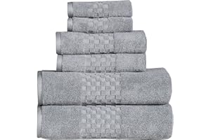 FEATHER & STITCH NEW YORK Feather & Stitch 100% Cotton Bath Towel Set of 6, Ultra Soft Highly Absorbent 2 Bath Towels, 2 Hand Towels & 2 Washcloth - Luxury Quick Dry Shower Towels (Grey)