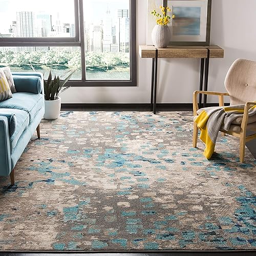 Safavieh Monaco Collection MNC225E Boho Chic Abstract Watercolor Non-Shedding Stain Resistant Living Room Bedroom Area Rug, 11' x 15', Grey / Light Blue