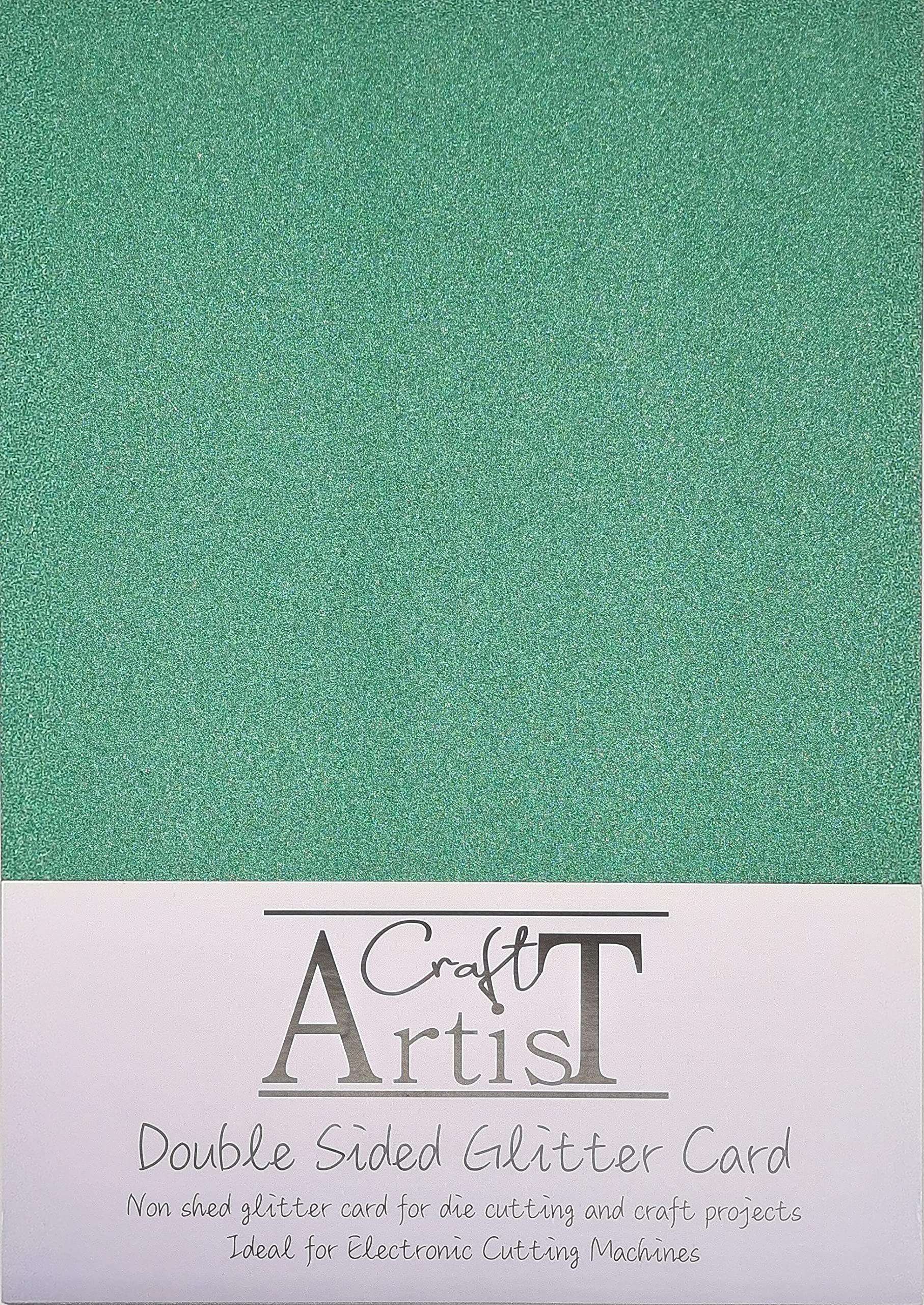 Craft Artist A4 Double-Sided Glitter Card Green - 250GSM - Non Shed - Use with Cricut, Brother, Silhouette - for Paper Craft, Birthday Toppers, Home Decor, Stationary, Green (10 Pack)