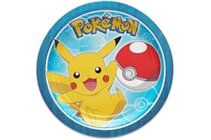 AMERICAN GREETINGS Vibrant Multicolor Pokemon Round Plates - 7" (Pack of 8) - Fun, Durable Design - Perfect for Kids' Parties and Celebrations