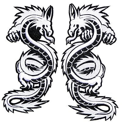 Big Jumbo Large Pair White Chinese Dragon Fantasy Animal Yin Yang Kung Fu Lady Rider Biker Tatoo Jacket T-shirt Patch Sew Iron on Embroidered Sign
