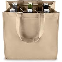 True 6 Bottle Wine Bag with Divider, Non-Woven 100 GSM, Customizable Reusable Wine Bottle Carrier, Beige