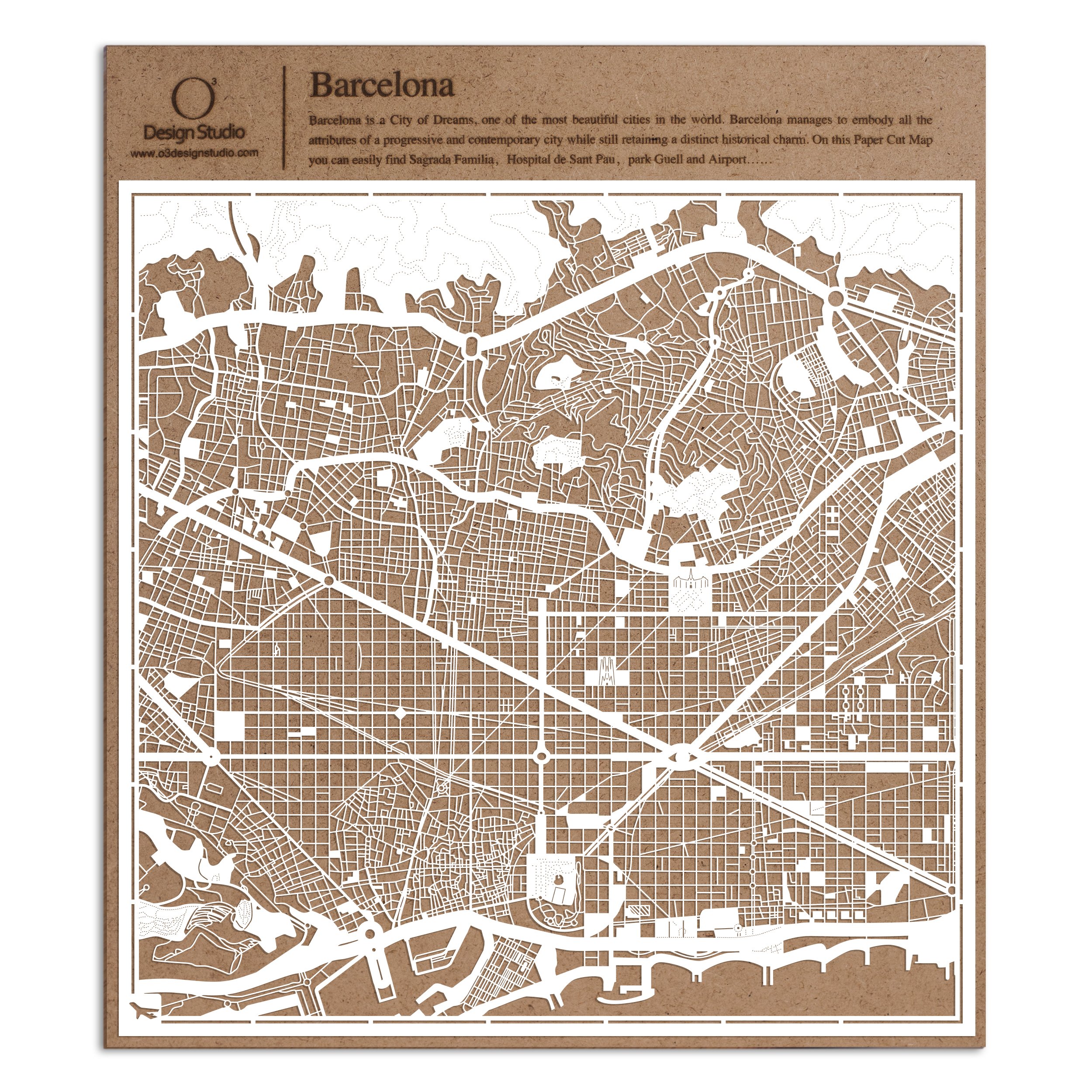 Barcelona Paper Cut Map White 30x30 cm Paper Art — image 1