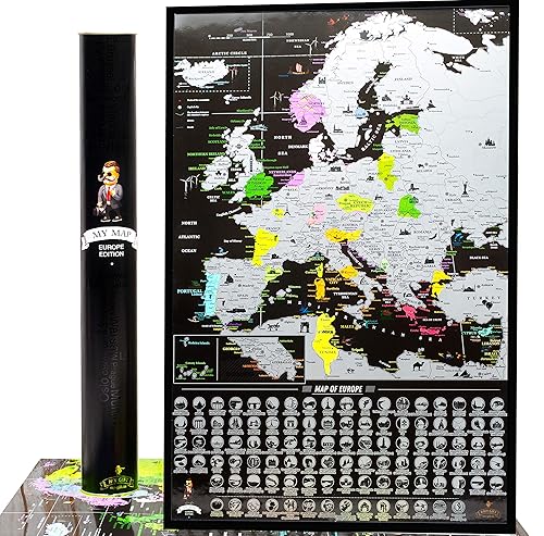Scratch off map of Europe - easy to frame 24 x 16 European travel map