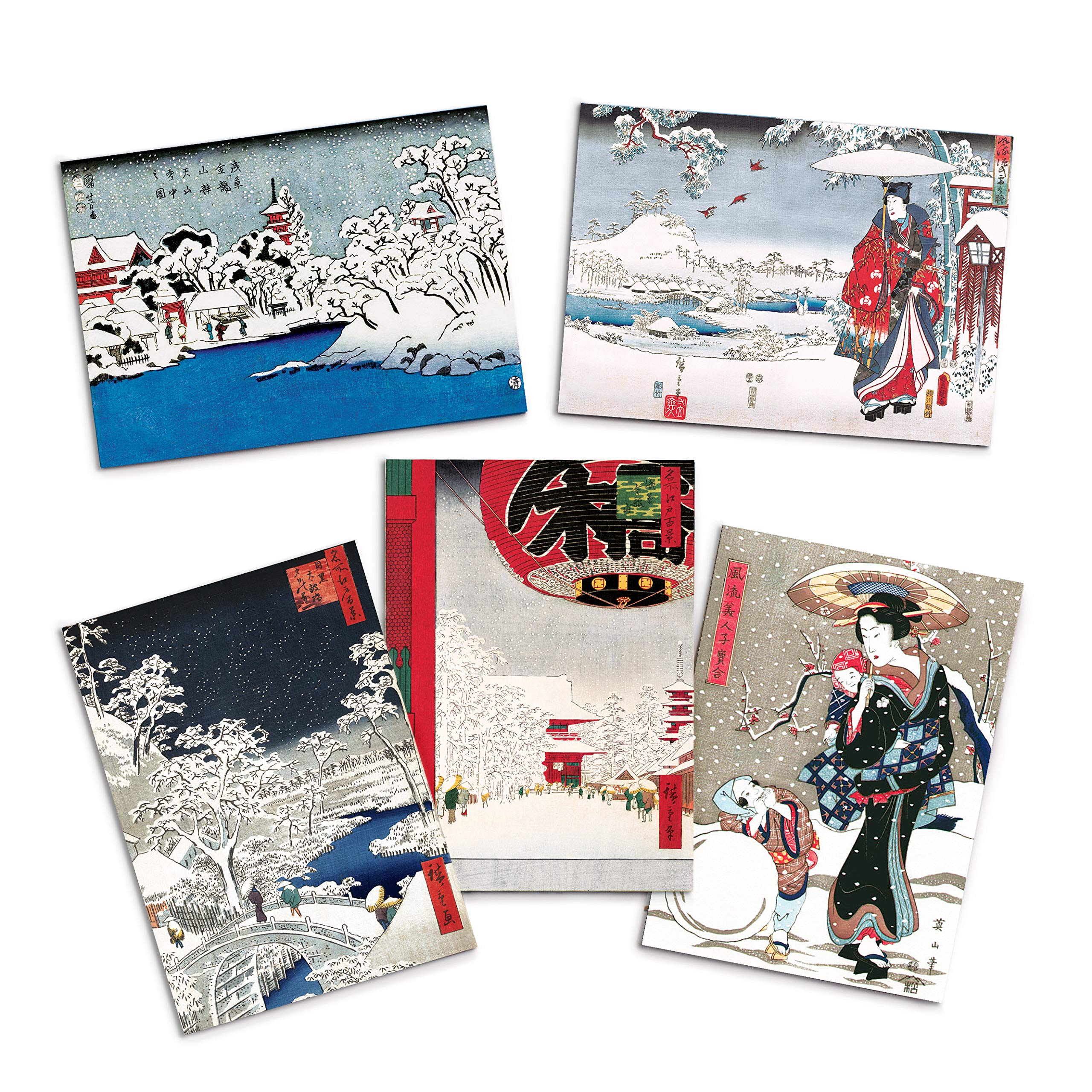 Japanese Ukiyo-e Art Greeting Cards - Christmas Card Pack Set of 5 Xmas New Year