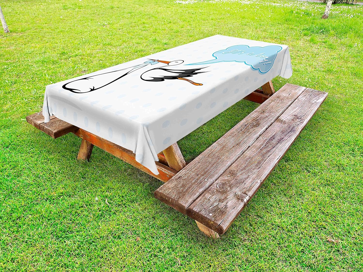 Lunarable Baby Shower Outdoor Tablecloth, Stork Delivering