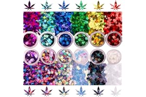 ELECTRIC BLISS BEAUTY 12 Pack - Metallic Rainbow Holographic Leaf Glitter - Solvent Resistant & Cosmetic Grade - Face Body Nails Resin Arts & Crafts, Tumblers, Bath Bombs, Resin - Weed Pot Marijuana Leaf