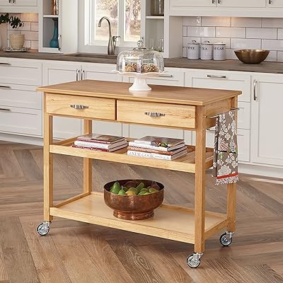 Home Styles Solid Wood Top Kitchen Cart, Natural Finish