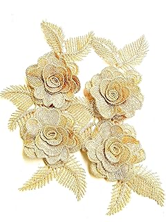 Paushak Boutique Golden Jeri Flower Leaf Embroidery Stitching Patches (Set of 1)