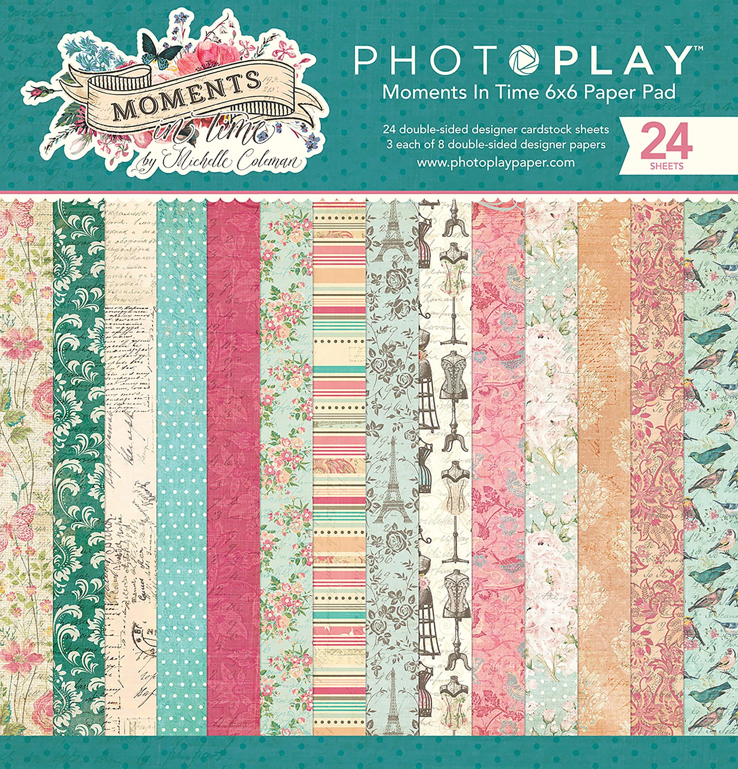 PhotoPlay Moments In Time 8 Designs/3 Each 6" x 6" Double-Sided Paper Pad (24 Per Pack), Multicolor