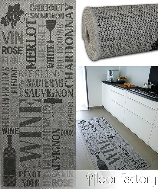 Floor Factory Tapis De Cuisine Pinot Grigio Gris 80x200 Cm Tapis De Couloir Pas Cher