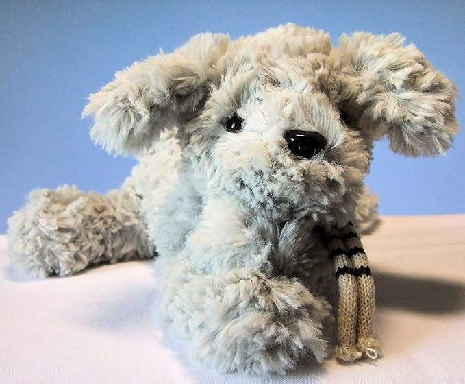 Uni-Toys liegender - sitzender Schlenkerhund hellgrau 20 cm Kuschelhund