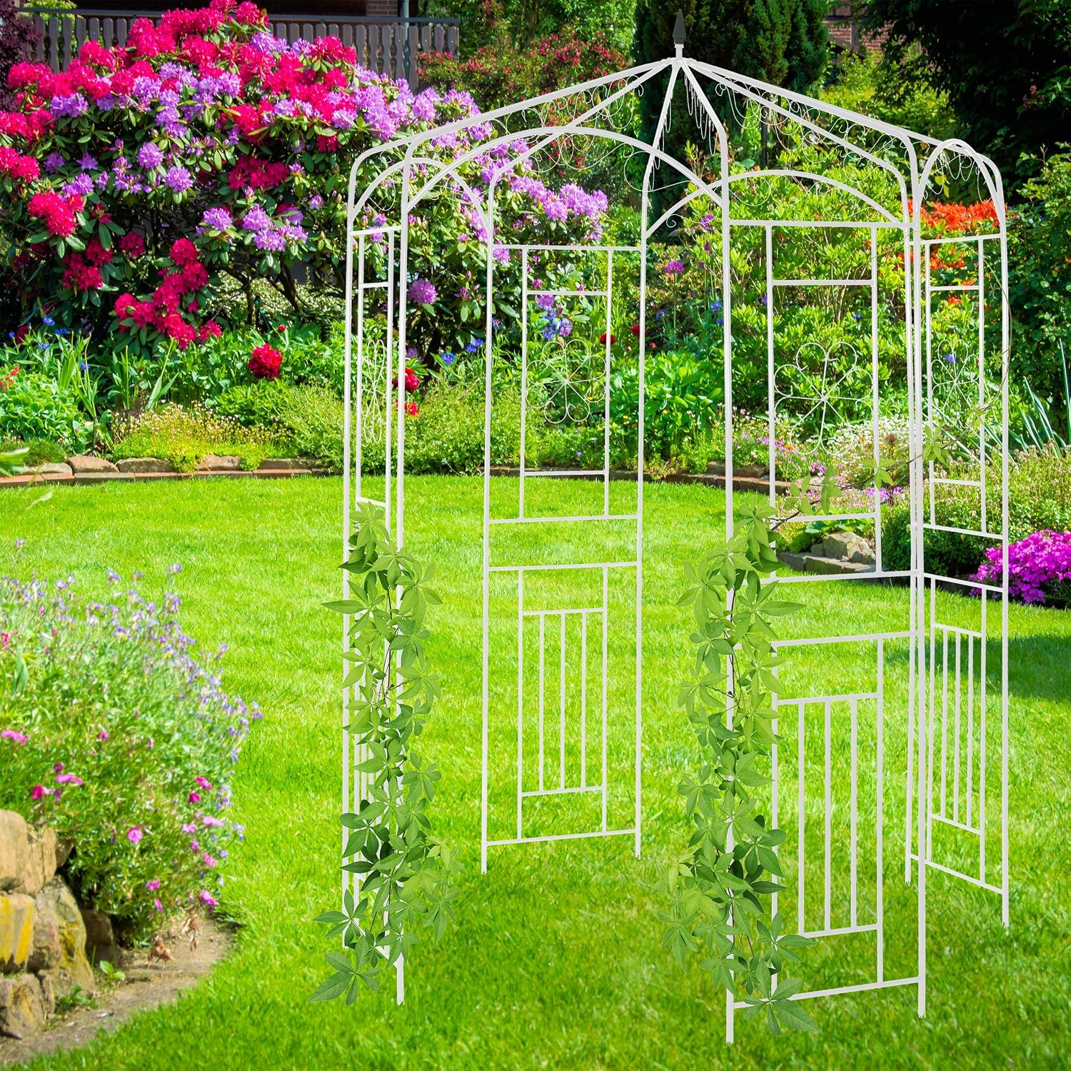 Relaxdays Metal Rose Pavilion, Growth Support, Garden Trellis, HWD 250x160x160cm, White, 250 x 160 x 160 cm - Image 3
