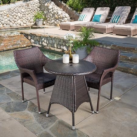 Amazon Com Christopher Knight Home Clayton Patio Furniture Outdoor 3pc Multibrown Wicker Bistro Set Garden Outdoor