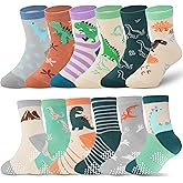 ANTSANG Toddlers Boys Girls Grip Socks Baby Kids Non Slip Anti Skid Fun Sweet Car Dinosaur Crew Cotton Gift Socks 12 Pairs