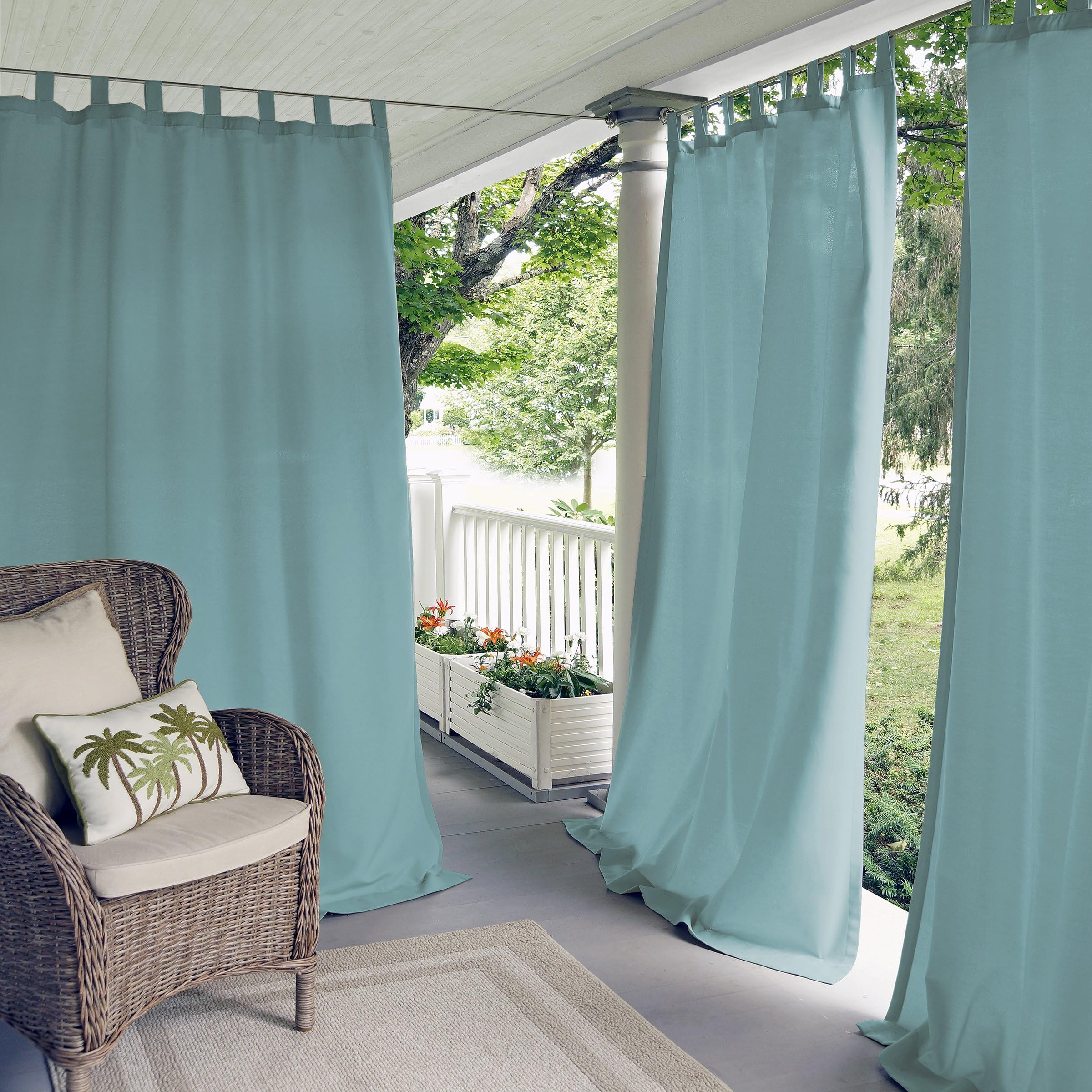 Elrene Home Fashions Matine Weatherproof Tab-Top Indoor/Outdoor Solid Color Curtain Panel for Porch, Pergola, Patio, Deck, 52”W x 95”L, Mineral