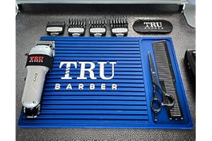 TRU BARBER ORGANIZER MAT 14”X 9” (BLUE) Flexible PVC Station Mat, Professional Mat, Salon and Barbershop work Station pads, Beauty salon tools hairstylist, Counter mat for clippers, Anti slip