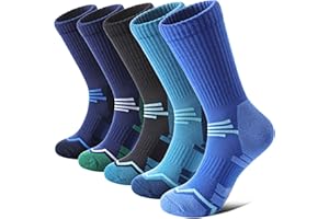 FNOVCO Women's Hiking Walking Running Crew Socks Thick Cushioned Athletic Compression Socks 5 Pairs